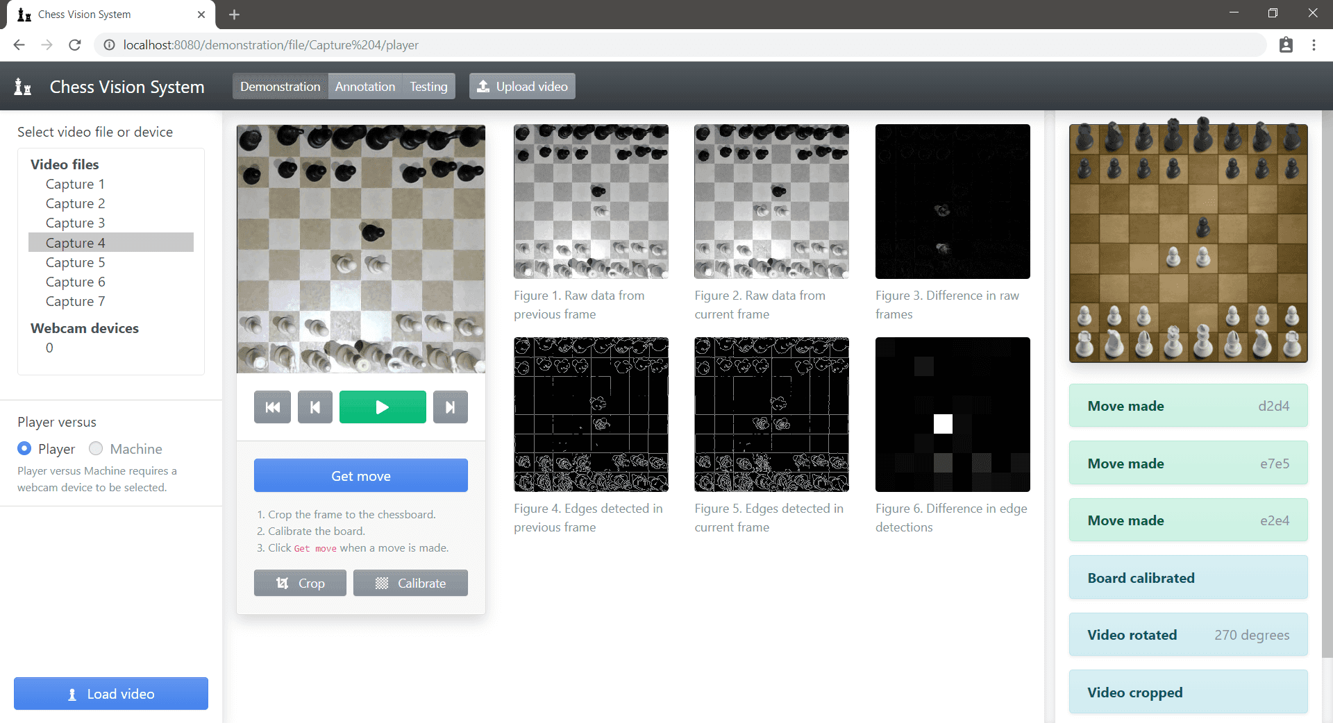 Demonstration page of the system