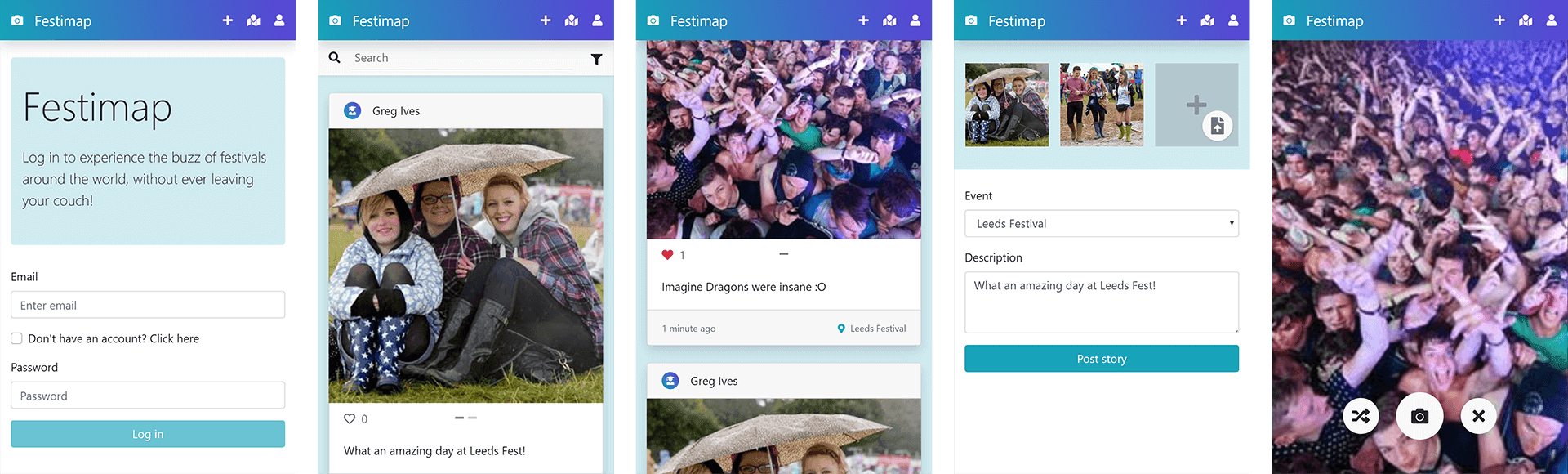 Screenshots of Festimap app